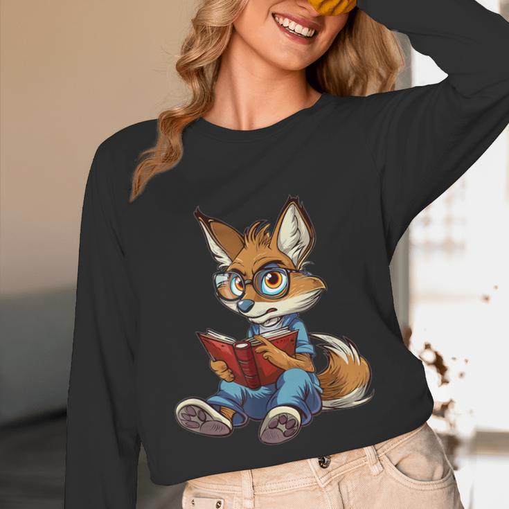 Cute Coyote With Book I Kids Coyote Unisex Long Sleeve T-Shirt