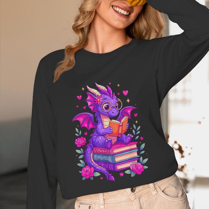 Cute Dragon Reading Books Bookworm Unisex Long Sleeve T-Shirt Cute Dragon Reading Books Bookworm Unisex Long Sleeve T-Shirt