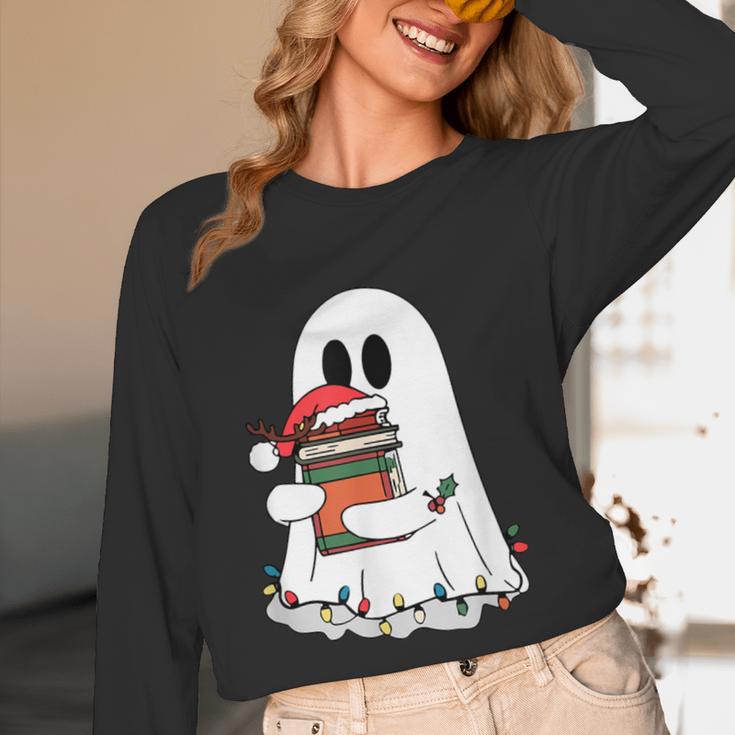 Cute Ghost Holding Books Bookish Christmas Unisex Long Sleeve T-Shirt