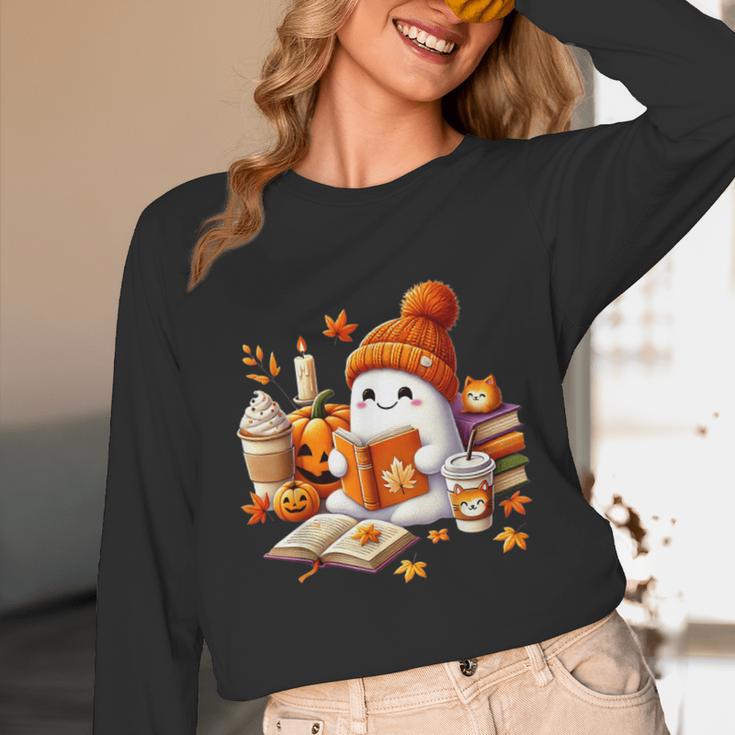 Cute Ghost Reading Book Lovers Halloween Pumpkin Women Girls Unisex Long Sleeve T-Shirt Cute Ghost Reading Book Lovers Halloween Pumpkin Women Girls Unisex Long Sleeve T-Shirt