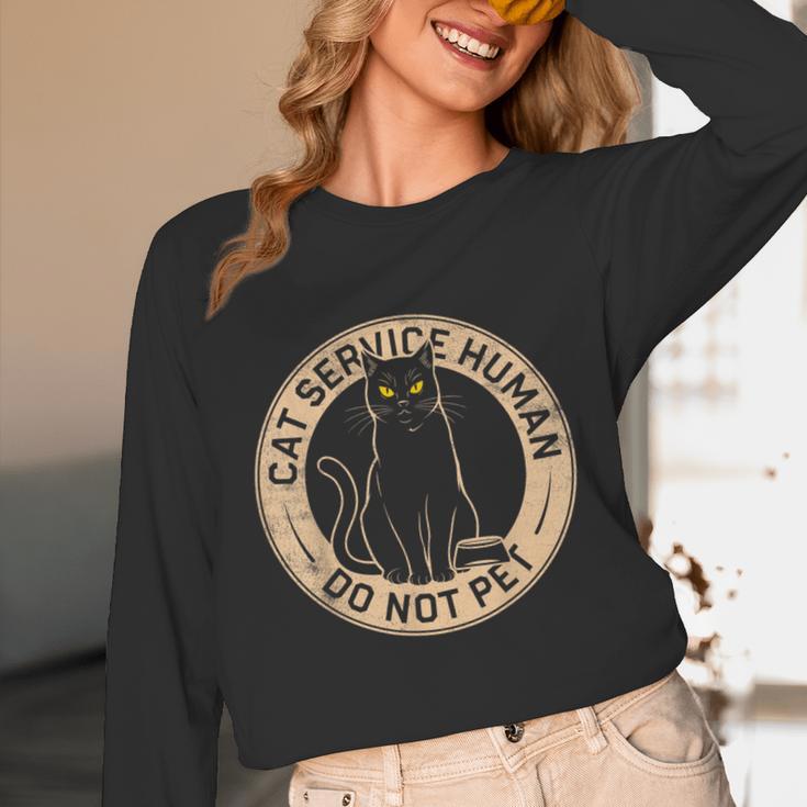 Cute Introvert Cat Service Human Do Not Pet Cat Joke Unisex Long Sleeve T-Shirt
