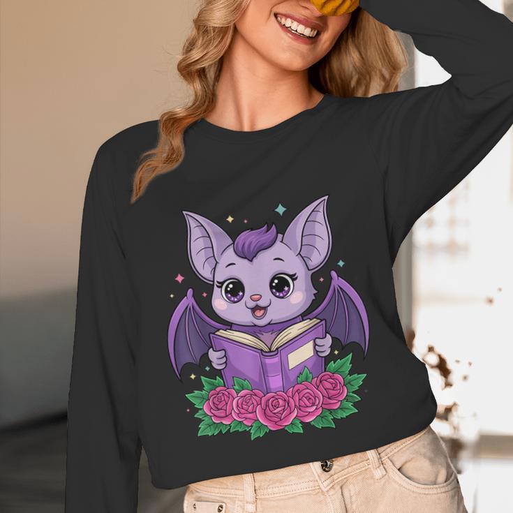 Cute Pastel Goth Bat Reading Book Unisex Long Sleeve T-Shirt