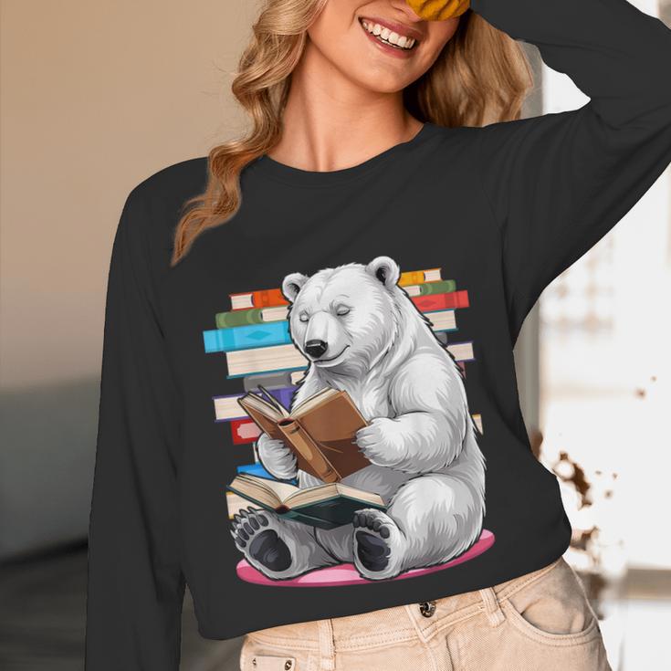 Cute Polar Bear Is Reading a Book Reading Polar Bear Unisex Long Sleeve T-Shirt