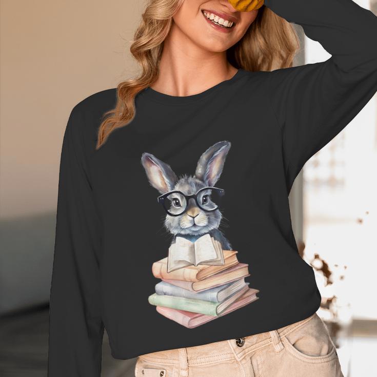 Cute Reading Bunny With Glasses Books Reader Book Bookworm Unisex Long Sleeve T-Shirt