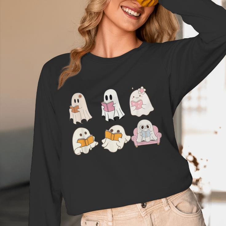 Cute Spooky Reading Book Halloween Fall Ghost Autumn Unisex Long Sleeve T-Shirt