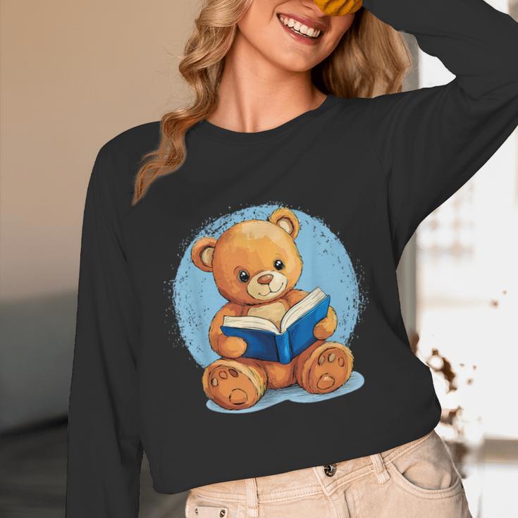 Cute Teddy Bear Reading Book Fun Unisex Long Sleeve T-Shirt