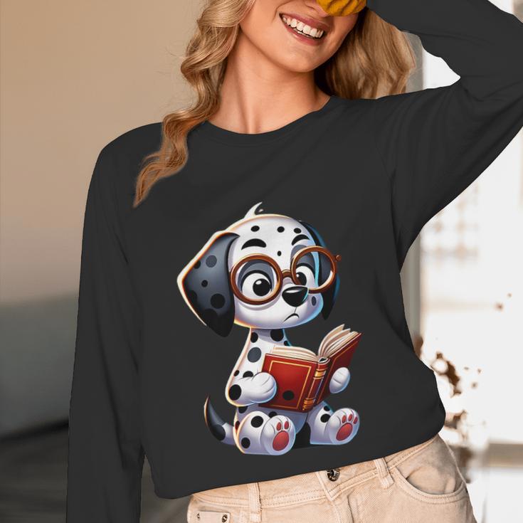 Dalmatian Reading a Book Dog Unisex Long Sleeve T-Shirt Dalmatian Reading a Book Dog Unisex Long Sleeve T-Shirt