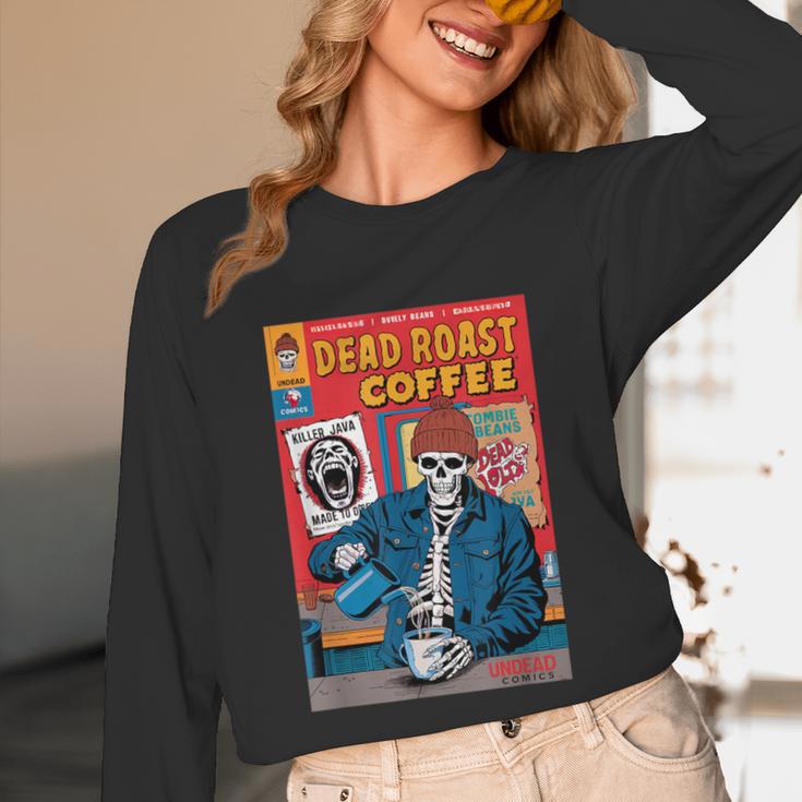 Dead Roast Coffee Comic Book Cover Style Skeleton Barista Unisex Long Sleeve T-Shirt