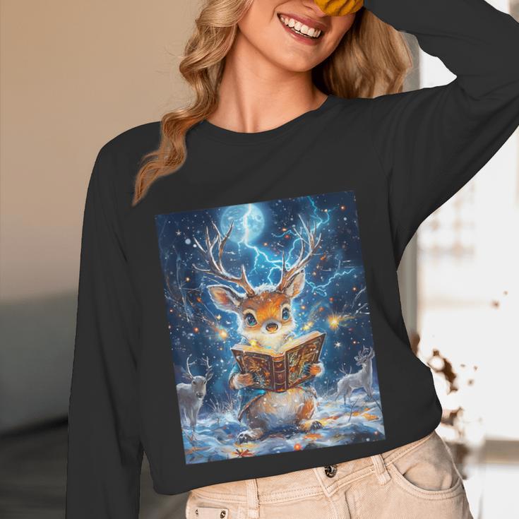 Deer Reads Book Women Girls Reindeer Unisex Long Sleeve T-Shirt Deer Reads Book Women Girls Reindeer Unisex Long Sleeve T-Shirt