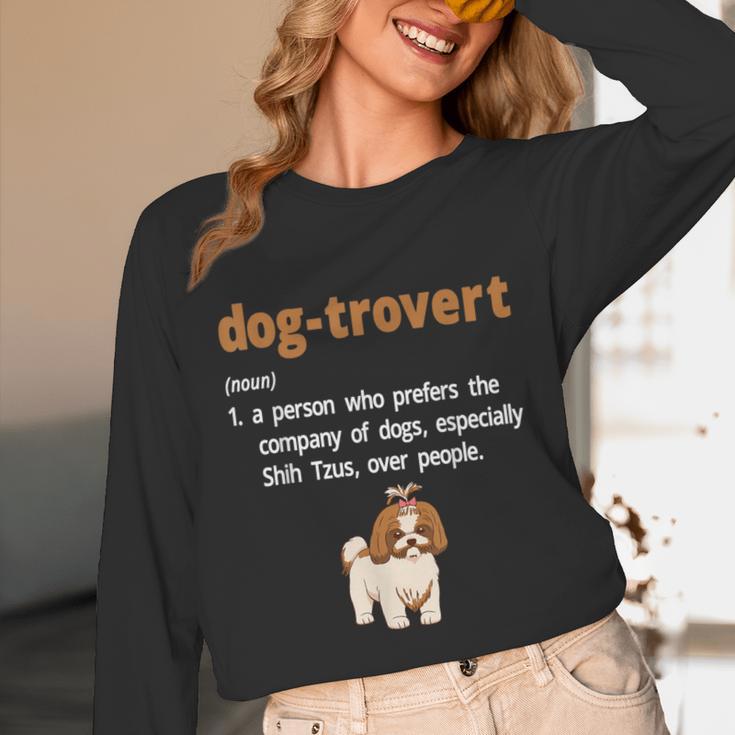 Dog-Trovert Shih Tzu Humor Definition Introvert Unisex Long Sleeve T-Shirt