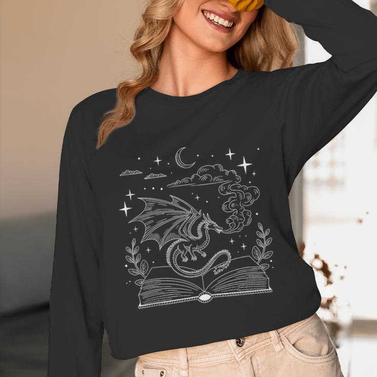 Dragon Flying Out Of Book Lover Bookworm Fantasy Novels Unisex Long Sleeve T-Shirt