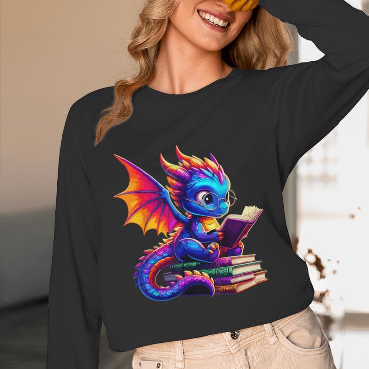 Dragon Reading a Book Bookworm Book Lover Unisex Long Sleeve T-Shirt