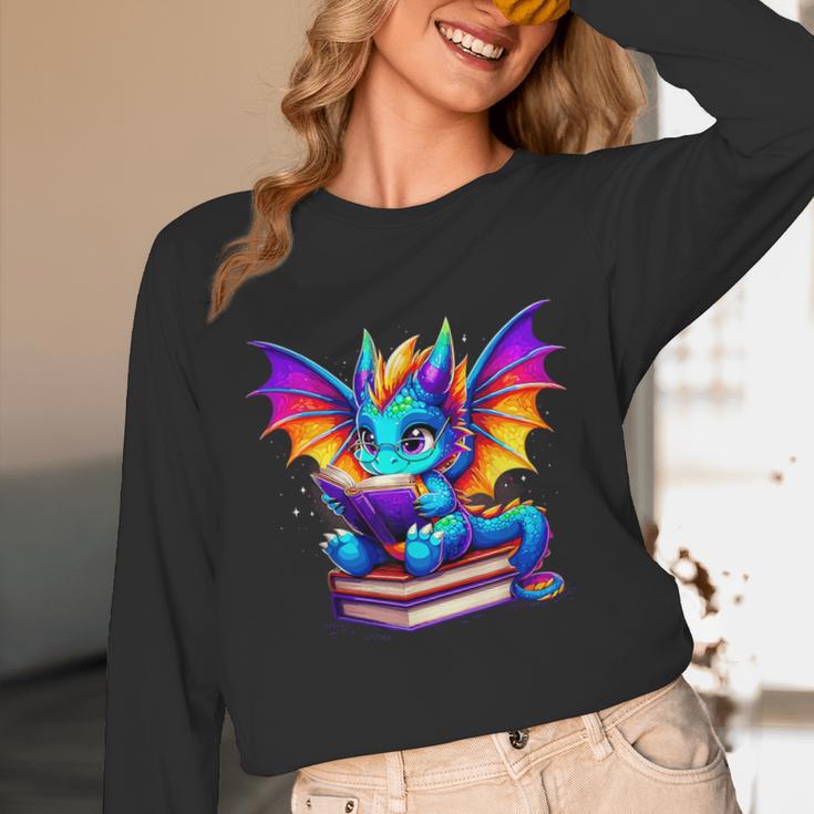 Dragon Reading a Book Bookworm Book Unisex Long Sleeve T-Shirt