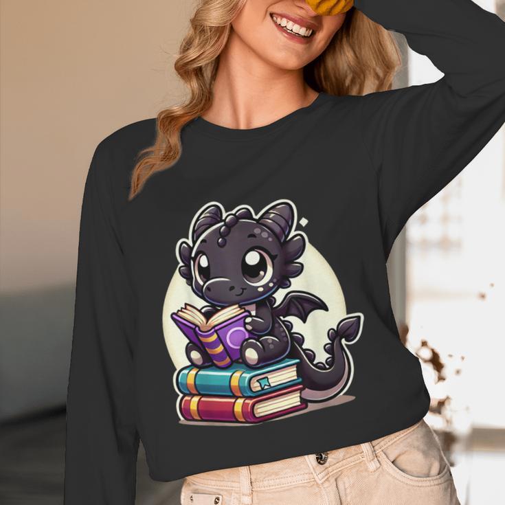 Dragon Reading A Book Cute Bookworm Book Lover Unisex Long Sleeve T-Shirt