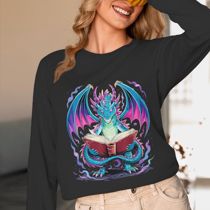 Dragon Reading Book Lover Unisex Long Sleeve T-Shirt