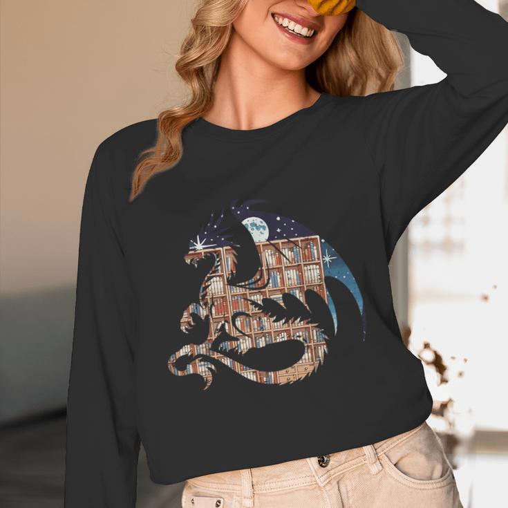 Dragon Silhouette Books Librarian Bookworm Women Men Kids Unisex Long Sleeve T-Shirt