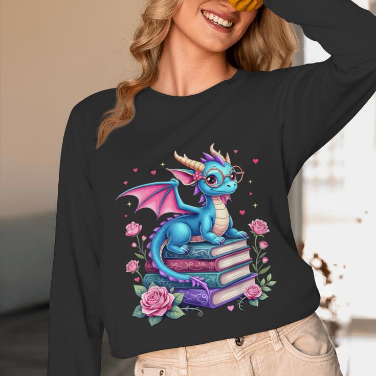 Dragons And Books Dragon Reading Book Lover Girl Bookworm Unisex Long Sleeve T-Shirt