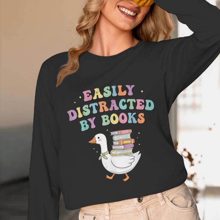 Easily Distracted By Books Silly-Goose Bookish Library Read Unisex Long Sleeve T-Shirt