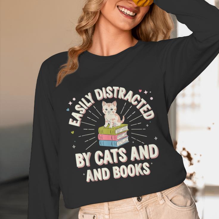 Easily Distracted By Cats & Books Tee Reader Book Worm Unisex Long Sleeve T-Shirt Easily Distracted By Cats & Books Tee Reader Book Worm Unisex Long Sleeve T-Shirt