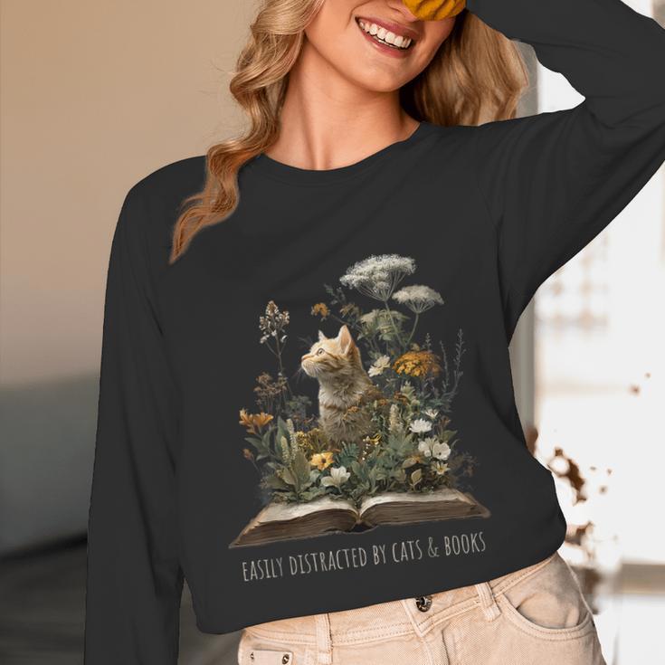Easily Distracted By Cats And Books Unisex Long Sleeve T-Shirt