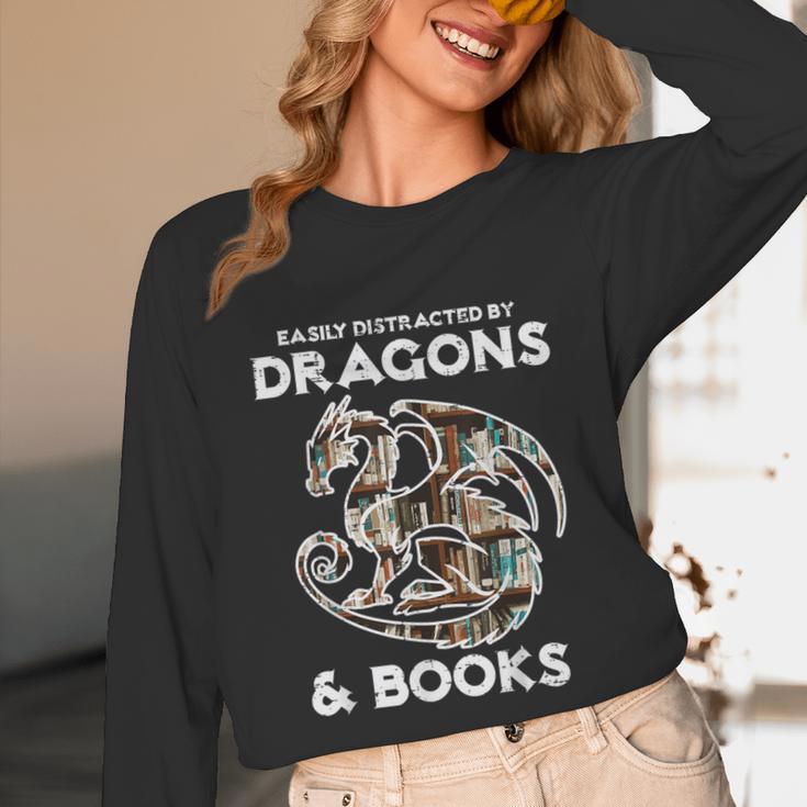 Easily Distracted By Dragons Books Bookworm Women Men Kids Unisex Long Sleeve T-Shirt