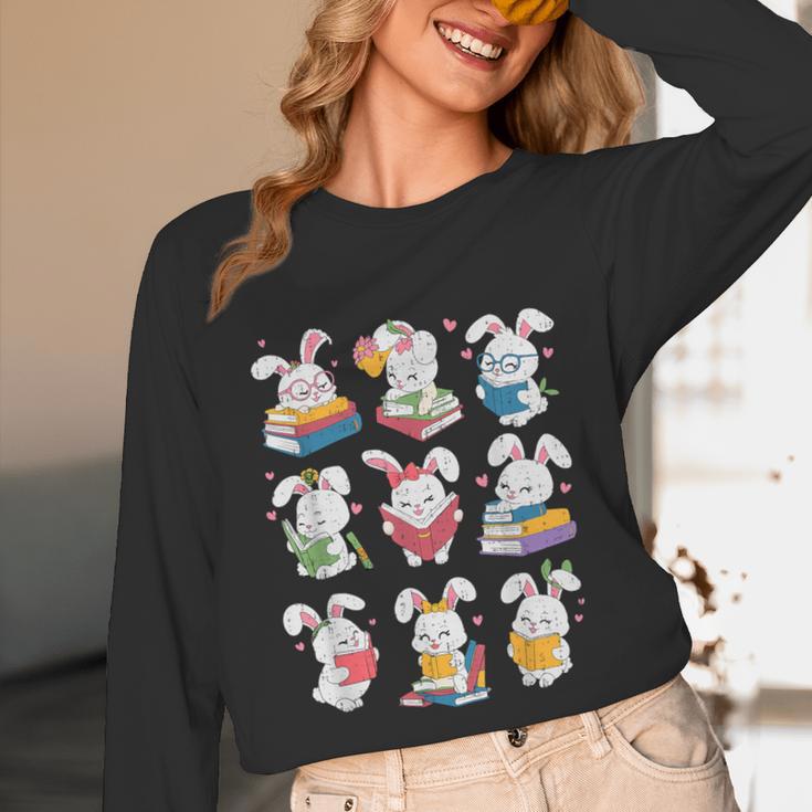 Easter Teacher Cute Bunny Reding Books Librarian Bookworm Unisex Long Sleeve T-Shirt