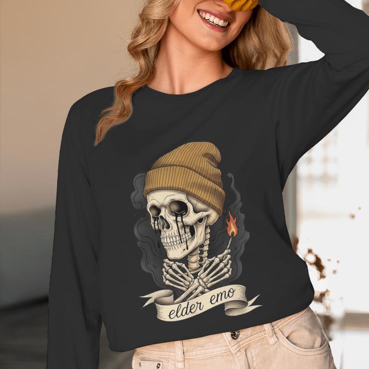 Elder Emo Skeleton Beanie Nostalgia Scene Aesthetic Unisex Long Sleeve T-Shirt Elder Emo Skeleton Beanie Nostalgia Scene Aesthetic Unisex Long Sleeve T-Shirt