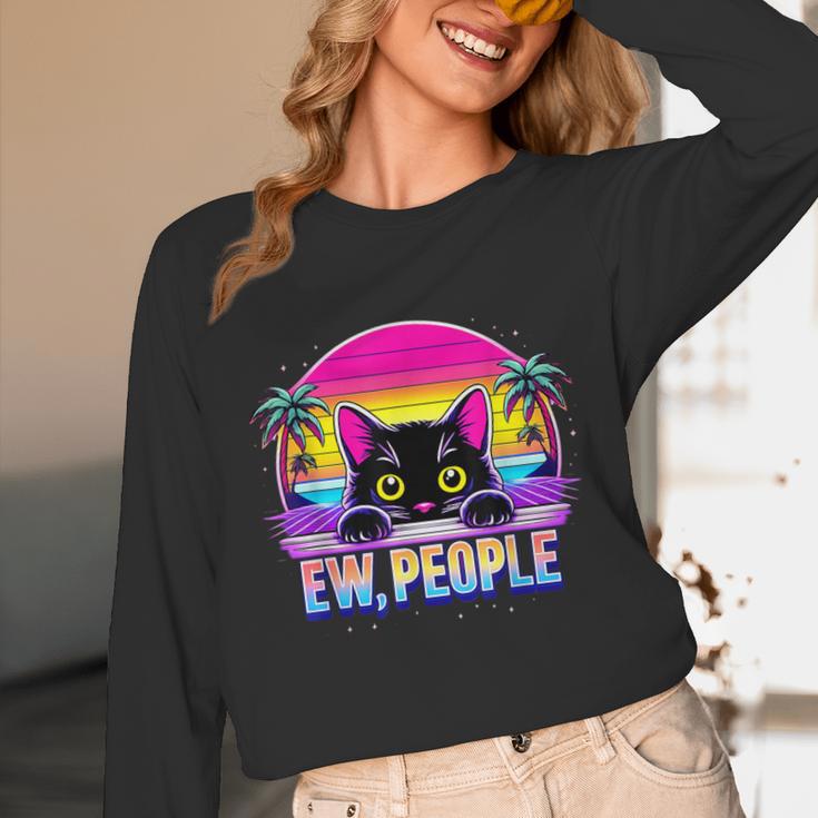Ew Cat Misanthrope Introvert Synthwave 80s Unisex Long Sleeve T-Shirt Ew Cat Misanthrope Introvert Synthwave 80s Unisex Long Sleeve T-Shirt