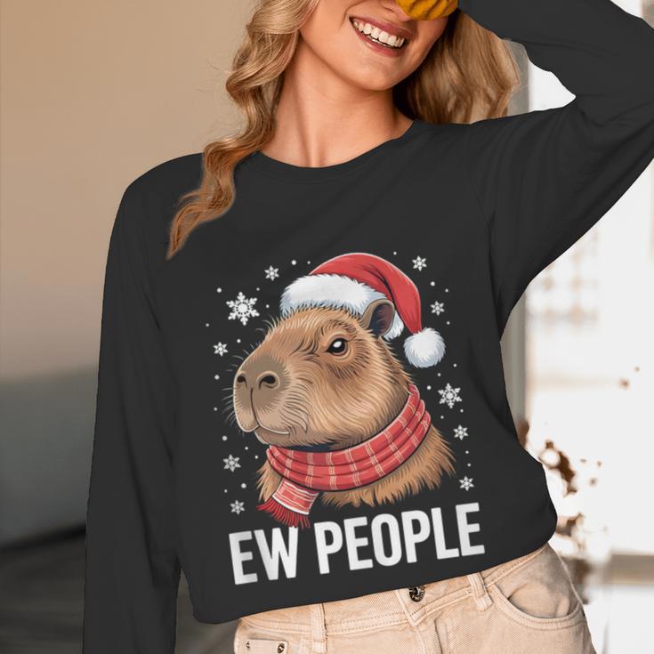 Ew People Capybara Christmas Introvert Holiday Humor Unisex Long Sleeve T-Shirt