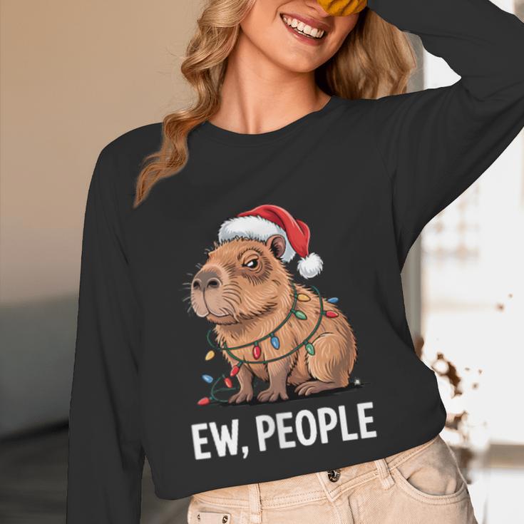 Ew People Capybara Christmas Lights Introvert Humor Unisex Long Sleeve T-Shirt Ew People Capybara Christmas Lights Introvert Humor Unisex Long Sleeve T-Shirt