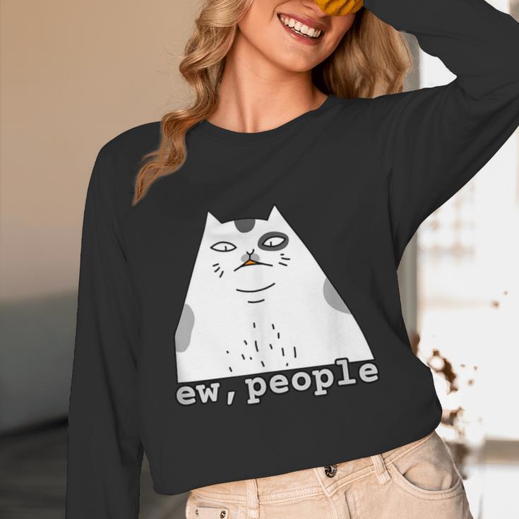 Ew People Introvert Sayings Sarcastic Cat Quote Unisex Long Sleeve T-Shirt