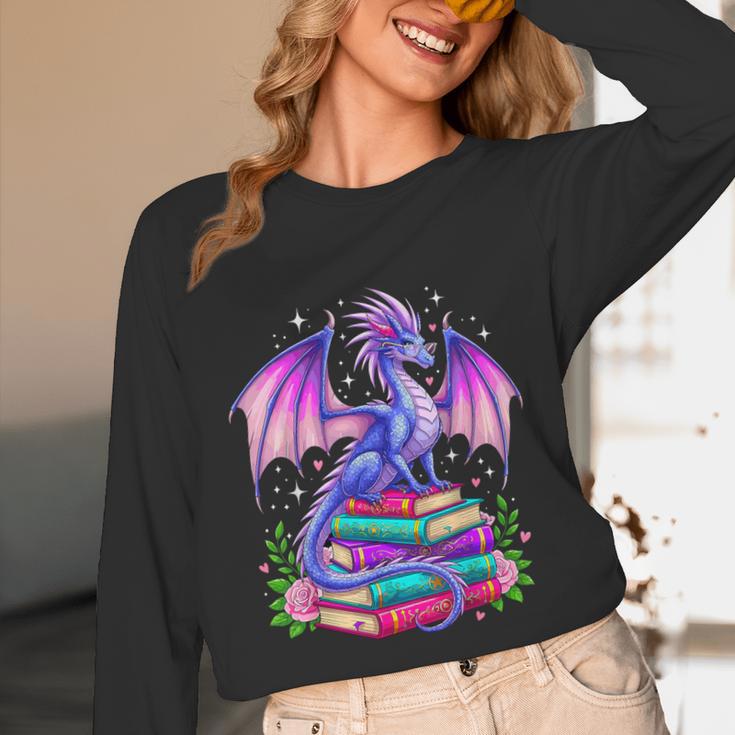 Fantasy Dragon Reading Books Bookworm Unisex Long Sleeve T-Shirt Fantasy Dragon Reading Books Bookworm Unisex Long Sleeve T-Shirt