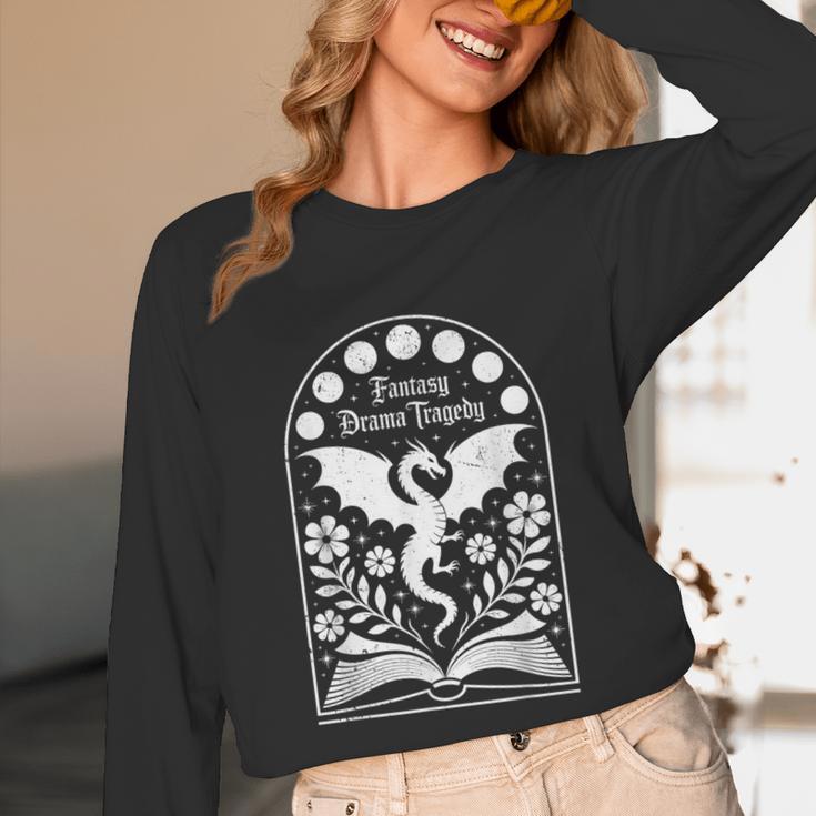 Fantasy Drama Tragedy Dragon Book Magic Gothic Moon Phases Unisex Long Sleeve T-Shirt
