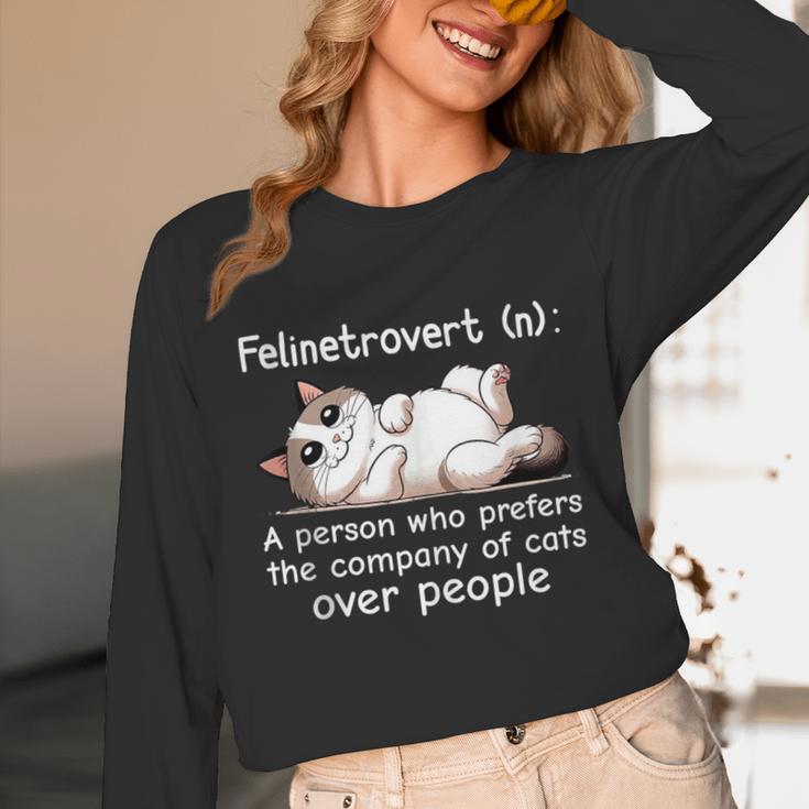 Felinetrovert Definition Cat Lover Introvert Humor Cats Unisex Long Sleeve T-Shirt