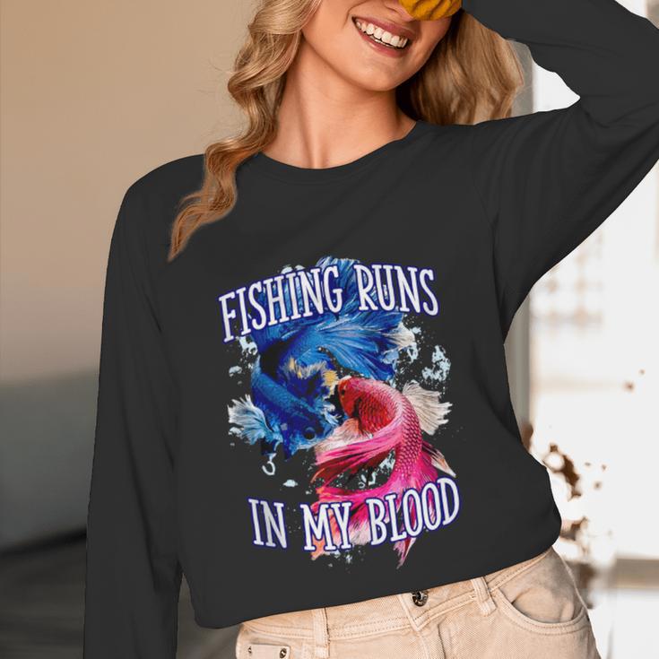 Fishing Runs In My Blood Introvert Hobby Antisocial Unisex Long Sleeve T-Shirt