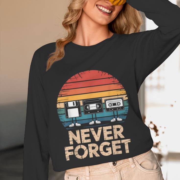 Floppy VHS Cassette Never Forget Retro 80s 90s Nostalgia Unisex Long Sleeve T-Shirt