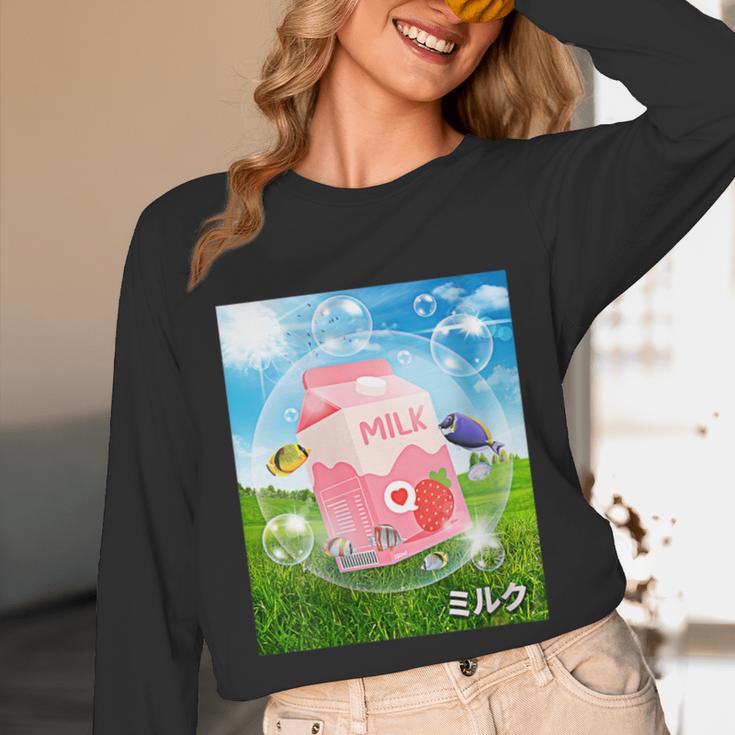 Frutiger Aero Aesthetic Tech Kawaii Strawberry Milk Fishes Unisex Long Sleeve T-Shirt