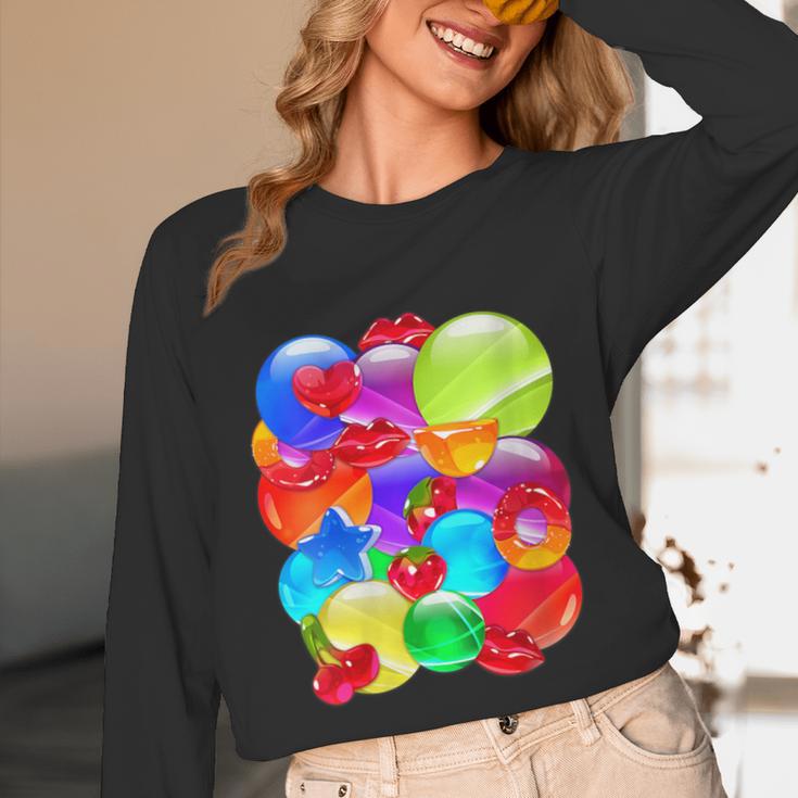 Frutiger Aero Aesthetic Tech Orb Pattern Heart Cherry Lips Unisex Long Sleeve T-Shirt