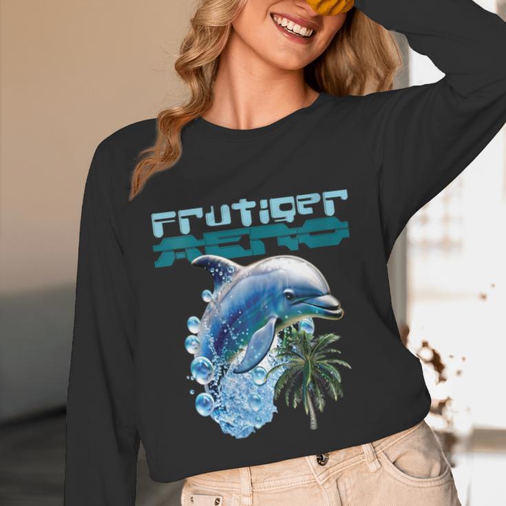 Frutiger Aero Splashy Dolphin Y2k Aesthetic Graphic Unisex Long Sleeve T-Shirt Frutiger Aero Splashy Dolphin Y2k Aesthetic Graphic Unisex Long Sleeve T-Shirt
