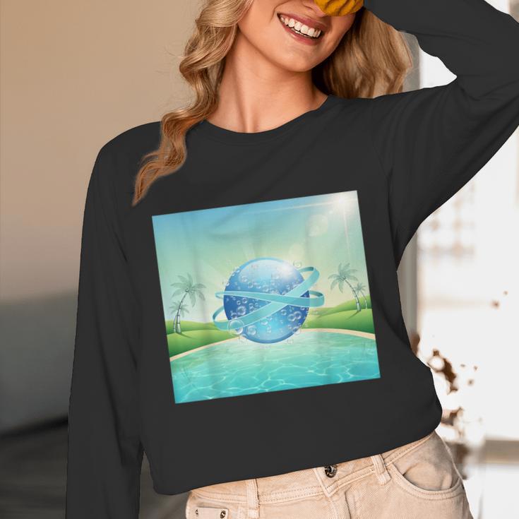 Frutiger Aero Y2k Aesthetic Palm Trees Cyber Beach World Unisex Long Sleeve T-Shirt