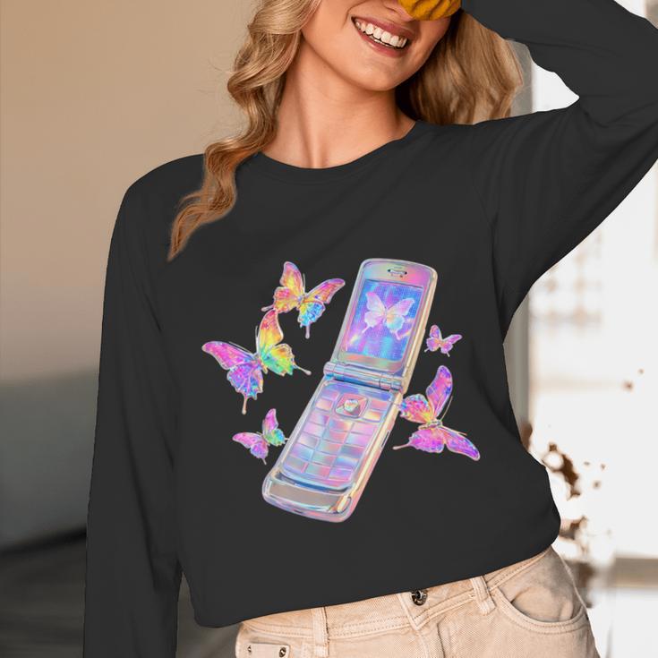 Frutiger Aero Y2K Chrome Phone Butterfly Unisex Long Sleeve T-Shirt Frutiger Aero Y2K Chrome Phone Butterfly Unisex Long Sleeve T-Shirt