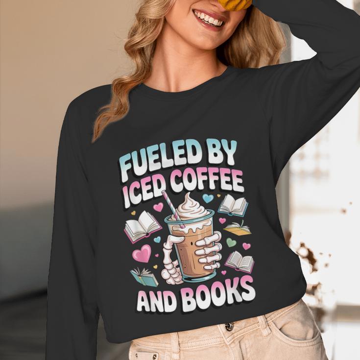 Fueled By Iced Coffee And Books Book Lover Retro Unisex Long Sleeve T-Shirt