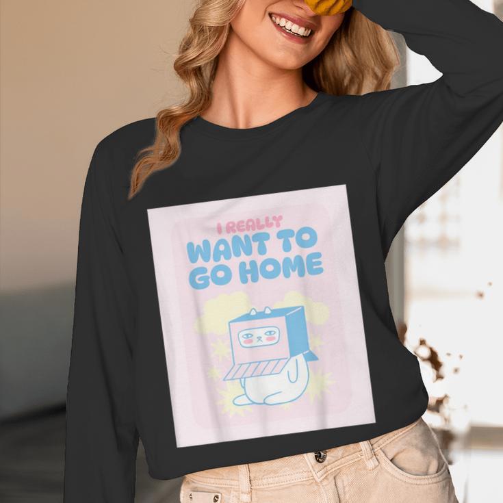 Fun Cute Introvert Cat Character Quote Men Women Unisex Long Sleeve T-Shirt