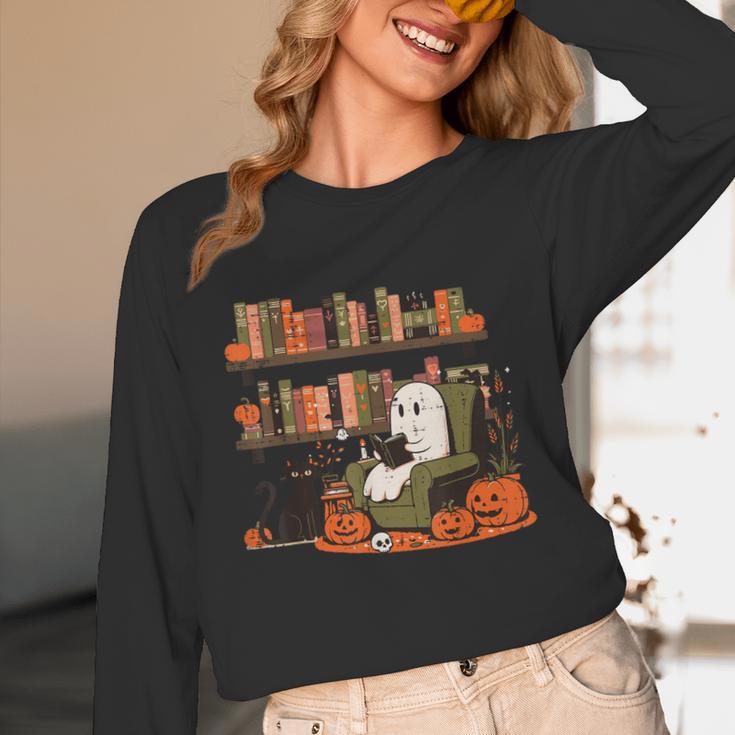Ghost Library Reading Books Halloween Men Women Kids Unisex Long Sleeve T-Shirt