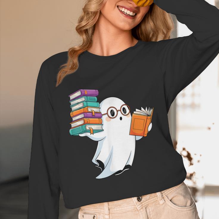 Ghost Reading Books Halloween Library Unisex Long Sleeve T-Shirt