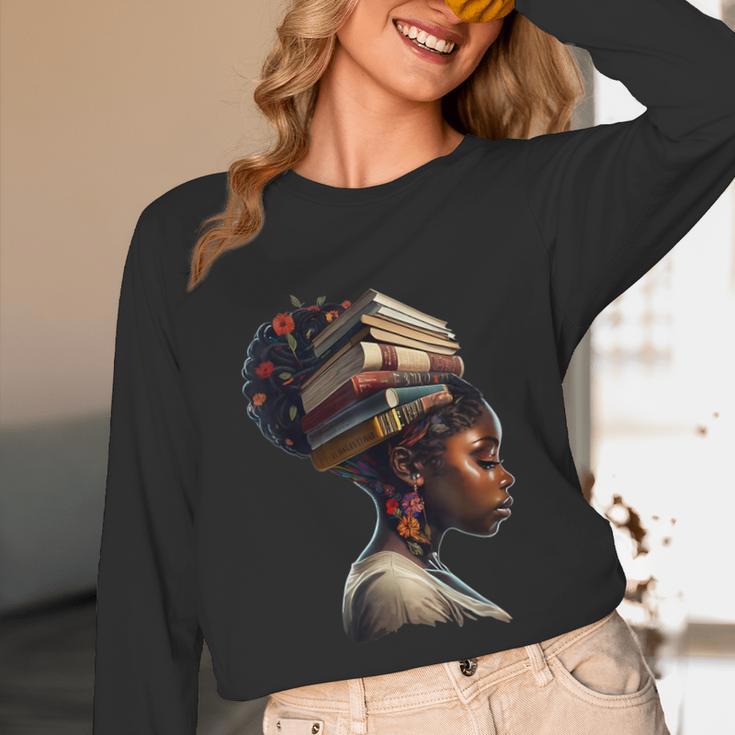 Girl Crown Of Books African Teacher Black History BHM Unisex Long Sleeve T-Shirt