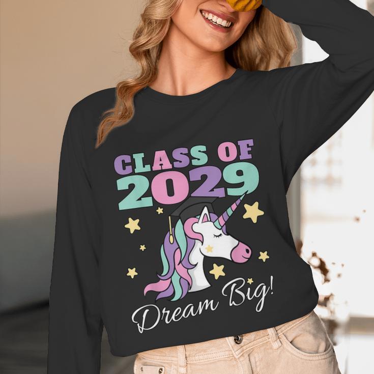 Girls Class Of 2029 Magical Unicorn Graduation Cap Unisex Long Sleeve T-Shirt