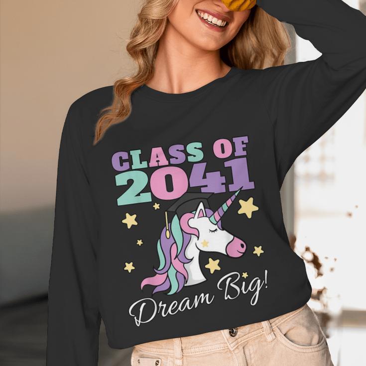 Girls Class Of 2041 Magical Unicorn Graduation Cap Unisex Long Sleeve T-Shirt