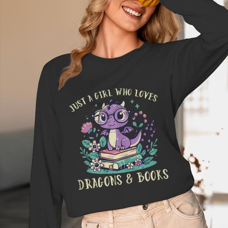 Girls Loves Dragon Books Fantasy Girls Kids Toddler Women Unisex Long Sleeve T-Shirt