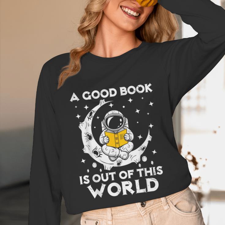 Good Book Is Out Of This World Astronaut Moon Space Reading Unisex Long Sleeve T-Shirt
